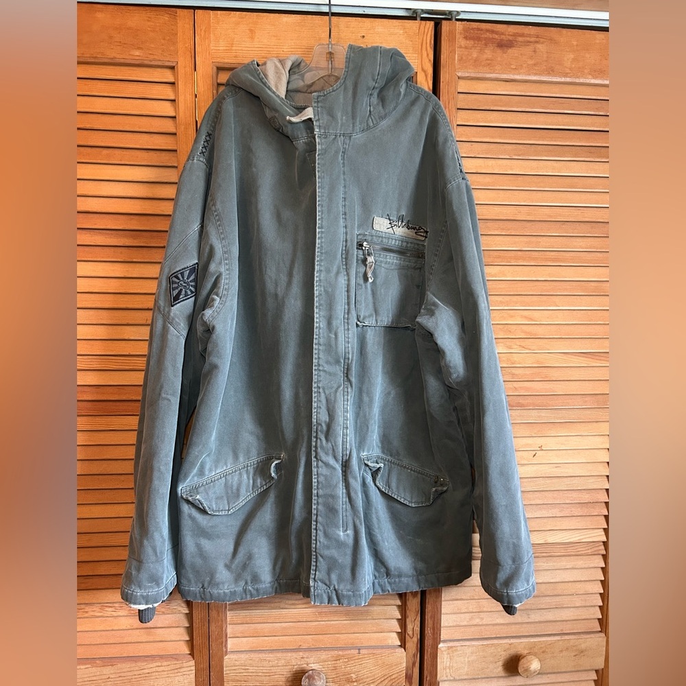 Billabong Men's army green Hooded Military style Jacket Sz L Y2K